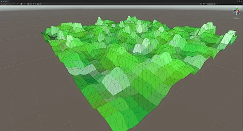 3D Visualisierung einer Landschaft mit Bergen und Tälern