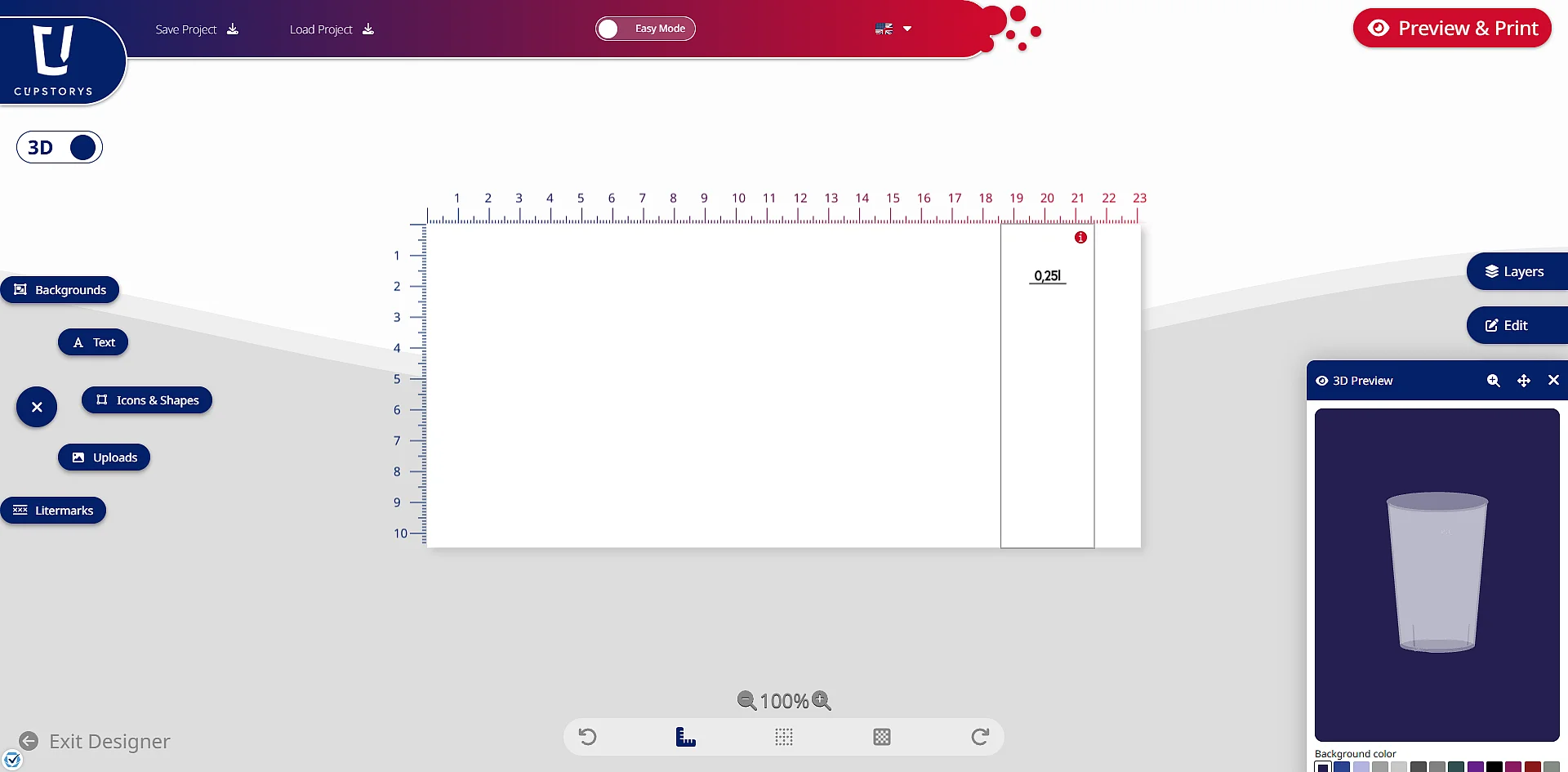 3D-Designer-Software mit Bechermodell