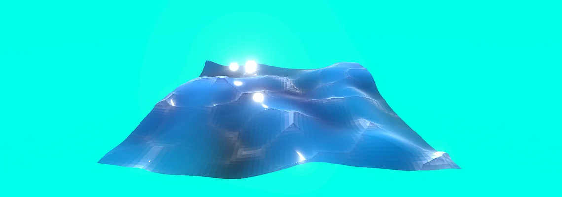 3D-Objekt mit blauer Oberfläche und Lichtern