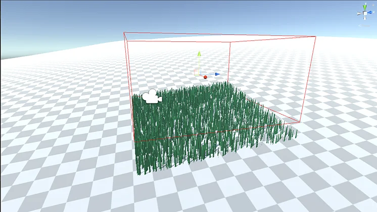3D-Grafik mit grünem Grasfeld und Markierungen